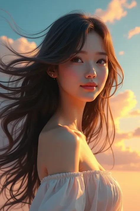 (8k, best quality, masterpiece:1.2), (realistic, photo-realistic:1.37), ultra-detailed, 1 girl,cute, solo,beautiful detailed sky,dating,(nose blush),(smile:1.15),(closed mouth) small breasts,beautiful detailed eyes, (long hair:1.2),floating hair NovaFrogSt...