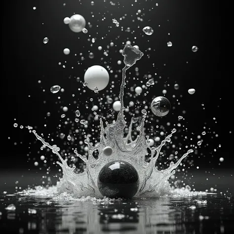 Gravity and Chaos"**
   - Capture multiple objects falling together in different directions.  
   - Objects: Broken pieces of glass, marbles, or metallic items.  
   - *Tip:* Drop them into water for a splash effect and abstract distortions.


Balack and w...