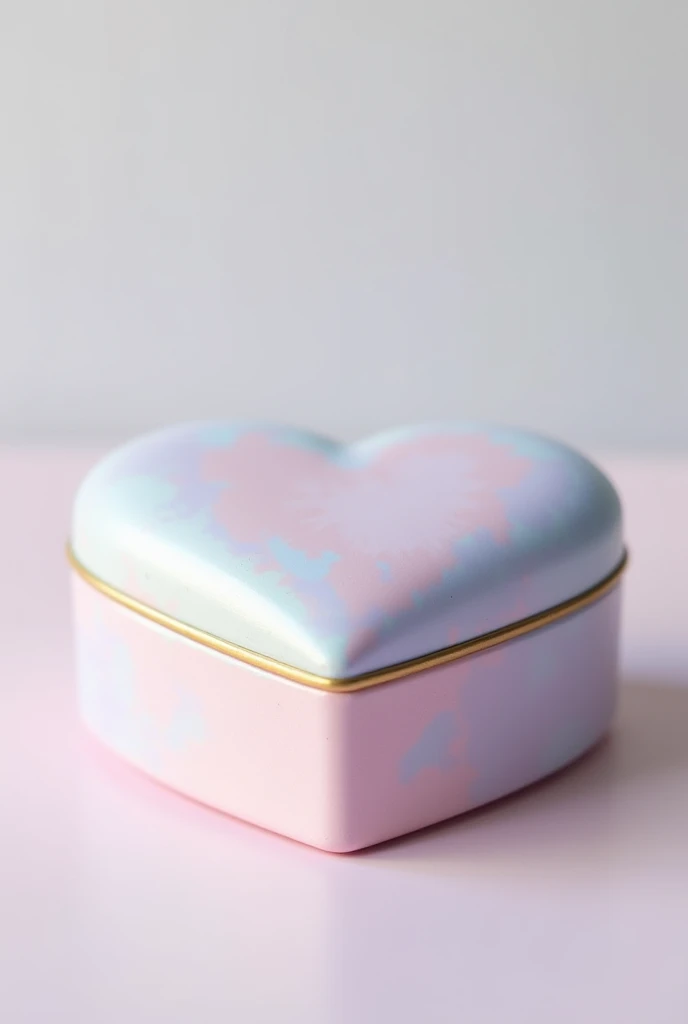 Pastel colored heart-shaped metal box 