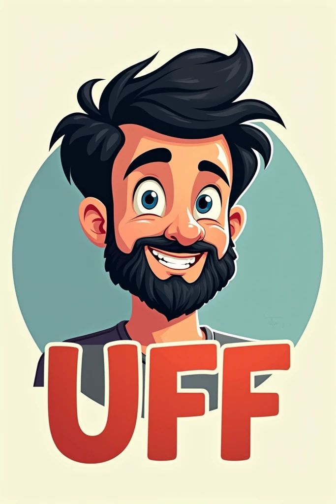 Cartoon of a dark-haired wavy man with a beard with the acronym UFF
