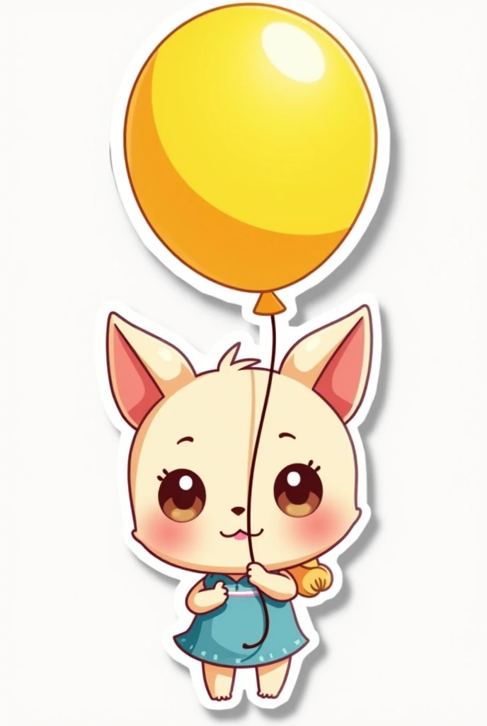 Cute anime-style sticker illustration of a  holding a yellow balloon, no background, chibi style, kawaii, bright colors, simple design, white border, flat 2D look