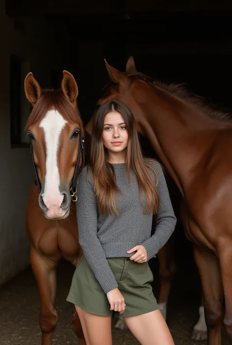 there is a woman standing next to two chevaux in a stable, chevaux, photo équine, photo équinegraphy, Portrait de haute qualité, close up portrait, portrait rapproché, portrait, art mixte, belle fille, cavalier, beau, portrait mi-plan, belle filles, Anna N...