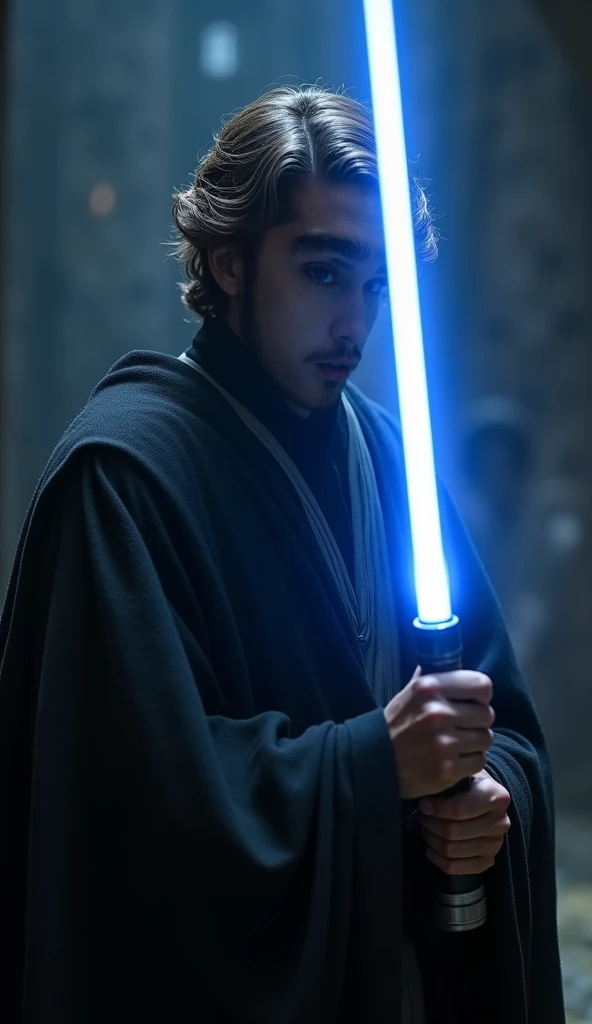 
A Dark Anakin Skywalker Character with his blue laser saber try with a little more sadness/dramatic to the character