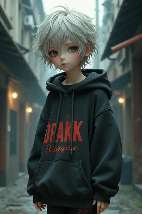  Create a Tokyo Revengers PC with the appearance similar to that of Near from Death Note.  He will be wearing a sweatshirt similar to Drakens but much larger . The character will be 1m40 tall 