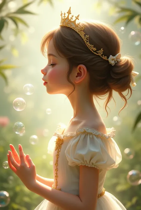 Petite princesse de profil qui souffle des bulles