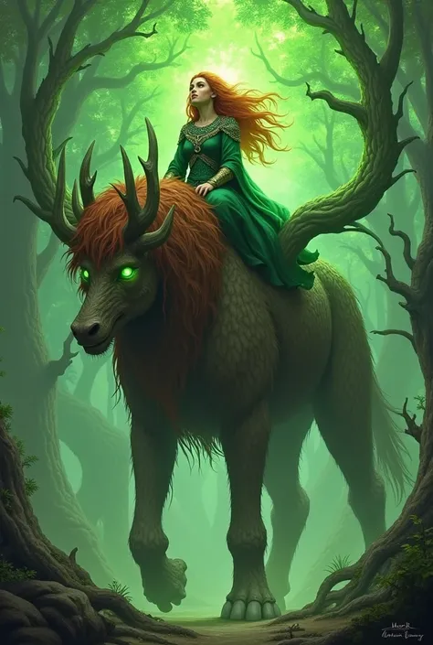  ride a red-haired druid the size of a  , using an entity as a . The Druid has an aura of green power surrounding him and the entity is a tree like the one in the movie Lord of the Rings, has approximately 8 meters and long arms. 