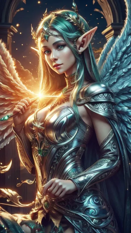 (best quality, 4k, high-resolution, masterpiece:1.2), ultra-detailed, realistic, radiant lighting, (an epoch elves, angel:1.5), ...