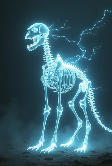 Skeleton animal with hand electrocuted with rays, MEDIUM SHOT