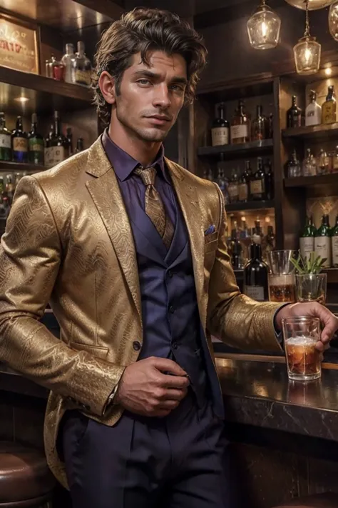 a handsome masculine kurdish man wearing suit at bar