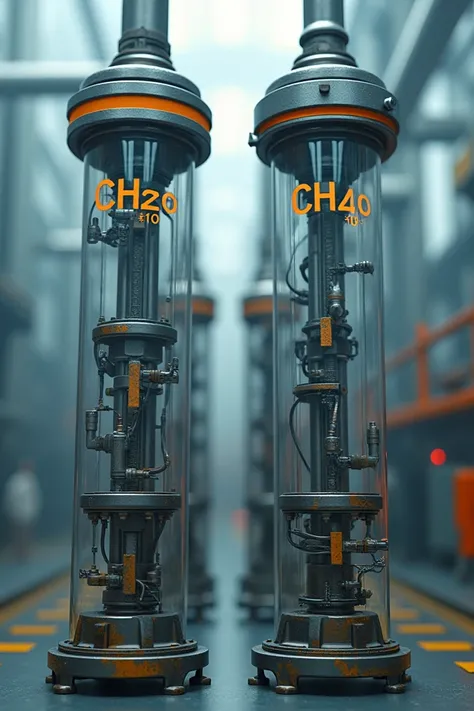 Two piston cylinders with CH2O that are written in letters and also in one that is at 0 degrees and the other at 100 