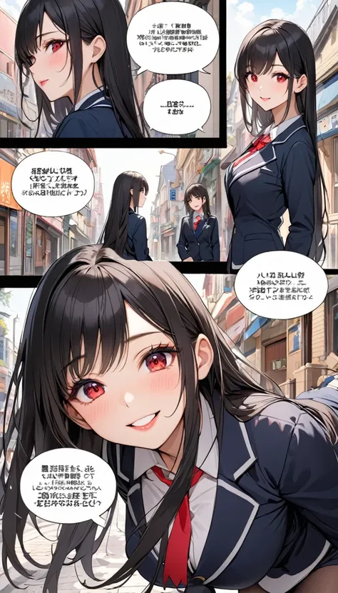 panoramic, (beautiful and delicate), (immensely beautiful illustration), (comic, speech bubble, frame, focus line, comic expression), (solo, age 18), ((beautiful straight)) (beautiful vivid black hair beauty long hair), (best cool princess girl), (best coo...