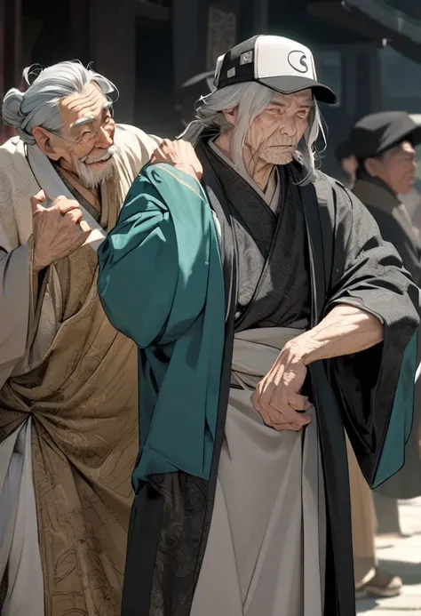 Chinese,old man, crinkles,The Sorcerer ,Immortal,Baseball cap,Chinese robe