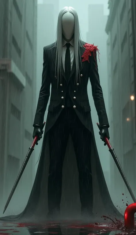 Slender Man, Monsoon mgr, Monsoon,  red helmet ,  2 weapons , 2 times , magnet, Black suit,  on the shoulder red costume detail,  white dots on the suit ,  long hair,   grey hair, 