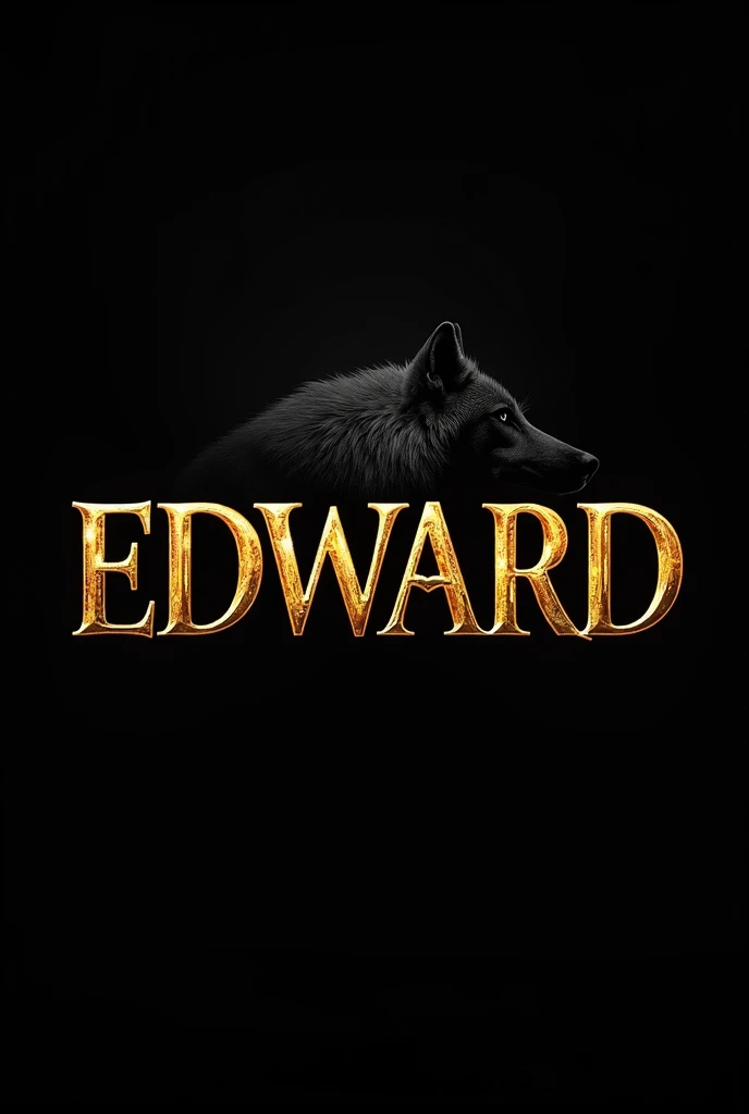 Make a image with the background in black with the name EDWARD in gold and capital letter  use a wolf  in the background of the name