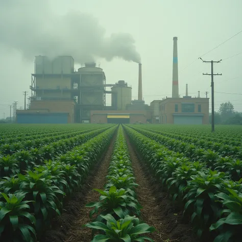 Hello I want you to focus on monoculture, that is, the image that is on the left side of the photo I send you I want you to remove the factory I want it to look chaotic sad and I only want that in a single image just dont put the left