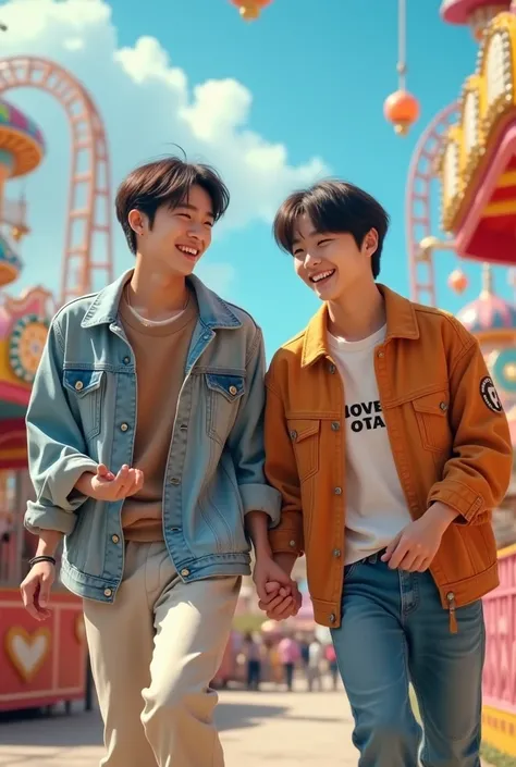 Taehyung and jungkook from rens bts playing in an amusement park