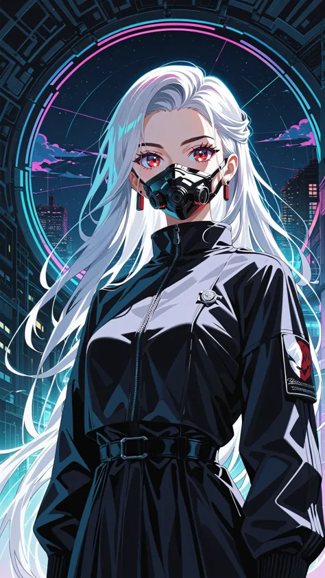 ((best quality)), ((masterpiece)), (detailed), perfect face of cyberpunk mecha japanese girl, shiny black eyes, shiny black body...