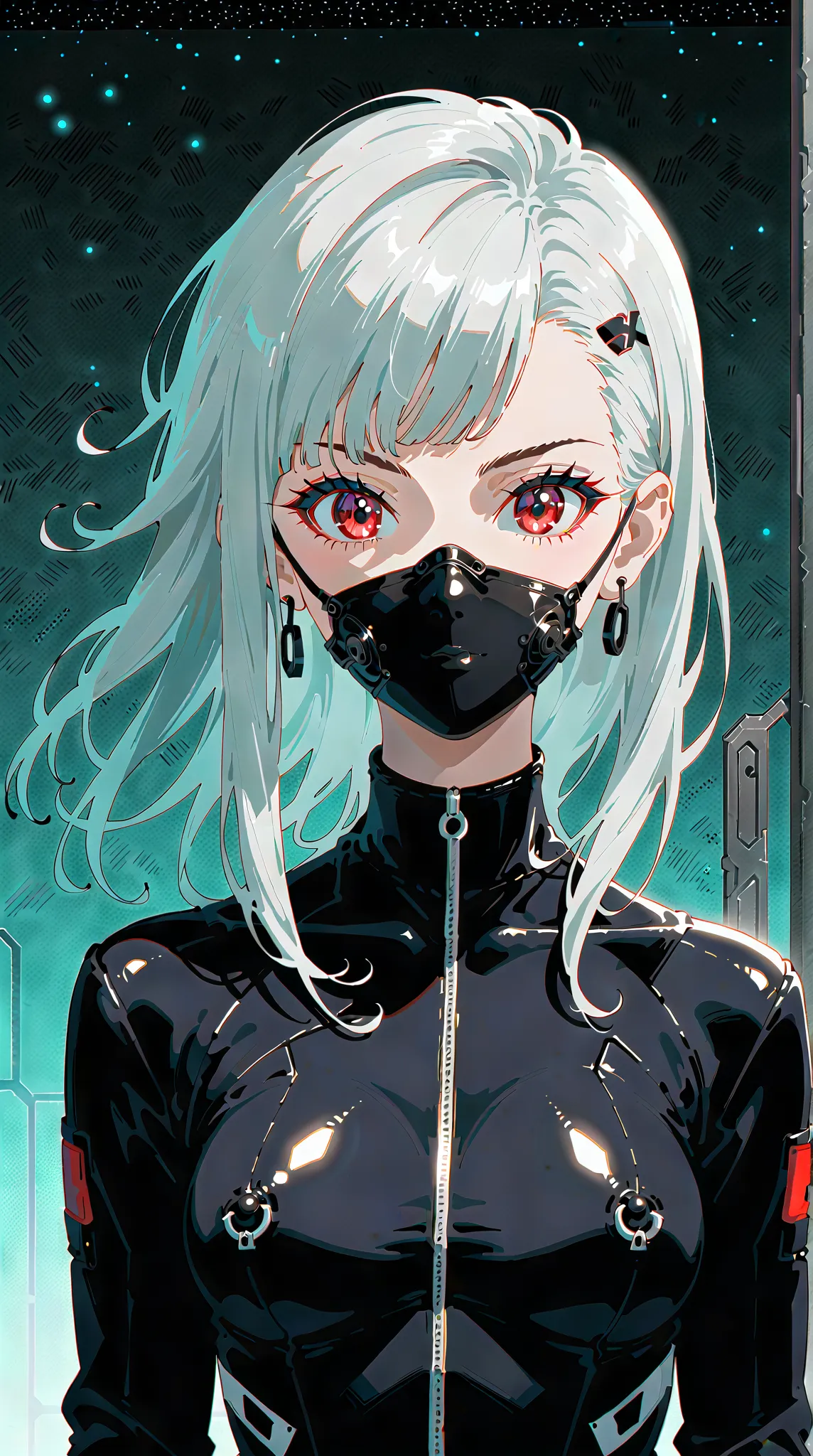 ((best quality)), ((masterpiece)), (detailed), perfect face of cyberpunk mecha japanese girl, shiny black eyes, shiny black body...