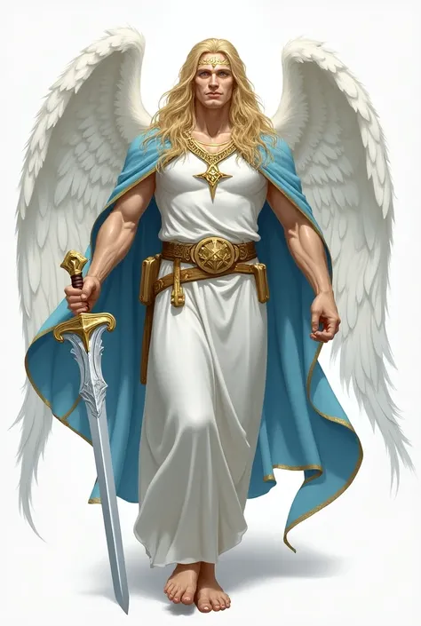 _Sariel_

_Age:_ eternal

_Gender:_  mens

_height:_ 65" (196 cm )

_Weight:_  200 lbs  (91 kg )

_eyes:_ Deep blues,  with a glow of wisdom 

_hair:_ golden blonde, long and wavy

_fur:_ pale,  with a shade of cream 

_outfit:_ white tunic,  gold belt , s...