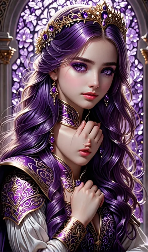  (hyperrealistic), kneeling,seductive expression, (best quality), (ultra-detailed), (masterpiece), (wallpaper), (photorealistic), (natural light), (solo), (1 girl:1.52), (heterochromic eyes), (detailed eyes), (purple eyes:1.37), (sparkling eyes), 