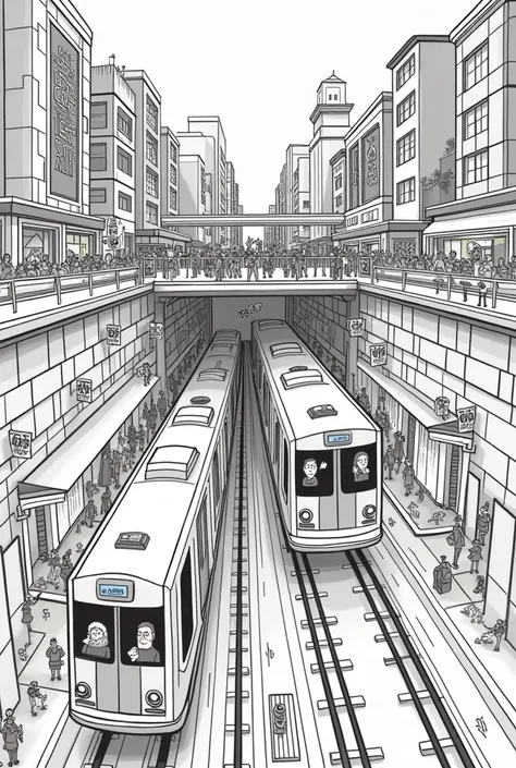 the subway is under the city mall cartoon very clear to be printed in black and white