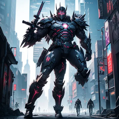  make a futuristic cyberpunk-style berserker,  he must have a large sword . The armor must be imposing .