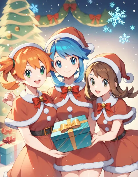 character pokemon kasumi (green eyes , orange hair) ,haruka (blue eyes, brown hair) , haruki (grey eyes, blue hair) , together, ...