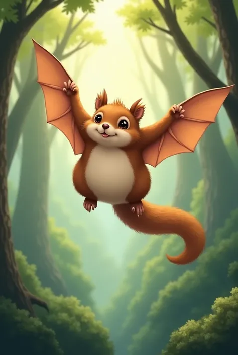  Create illustration of a flying squirrel.  Brown color with lots of skin folds . Must be obese 