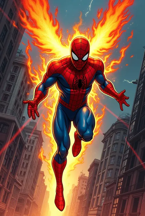 Spiderman and Dark Phoenix fusion, comic book style 