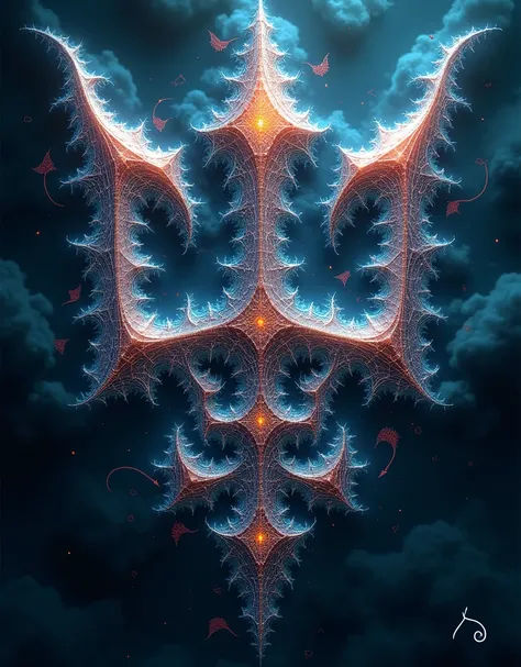 (((masterpiece))), (((Ukrainian trident in the form of a futurological fractal))),  fractal style image in fractal graphics.