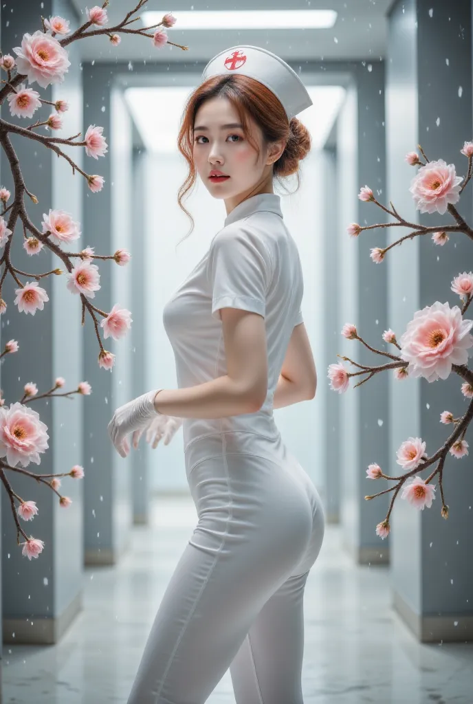 （masterpiece，quality，best quality， official art ， surround configuration ：1.2）， 1 woman, nurse, tights, nurse cap, white sanitar...