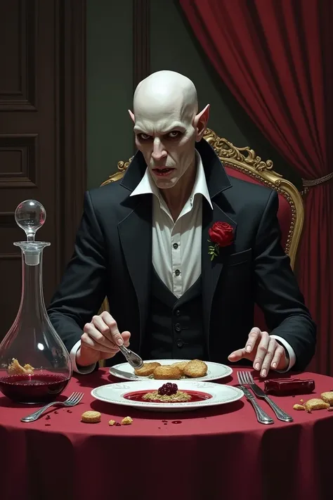 Vampire having lunch at the table
