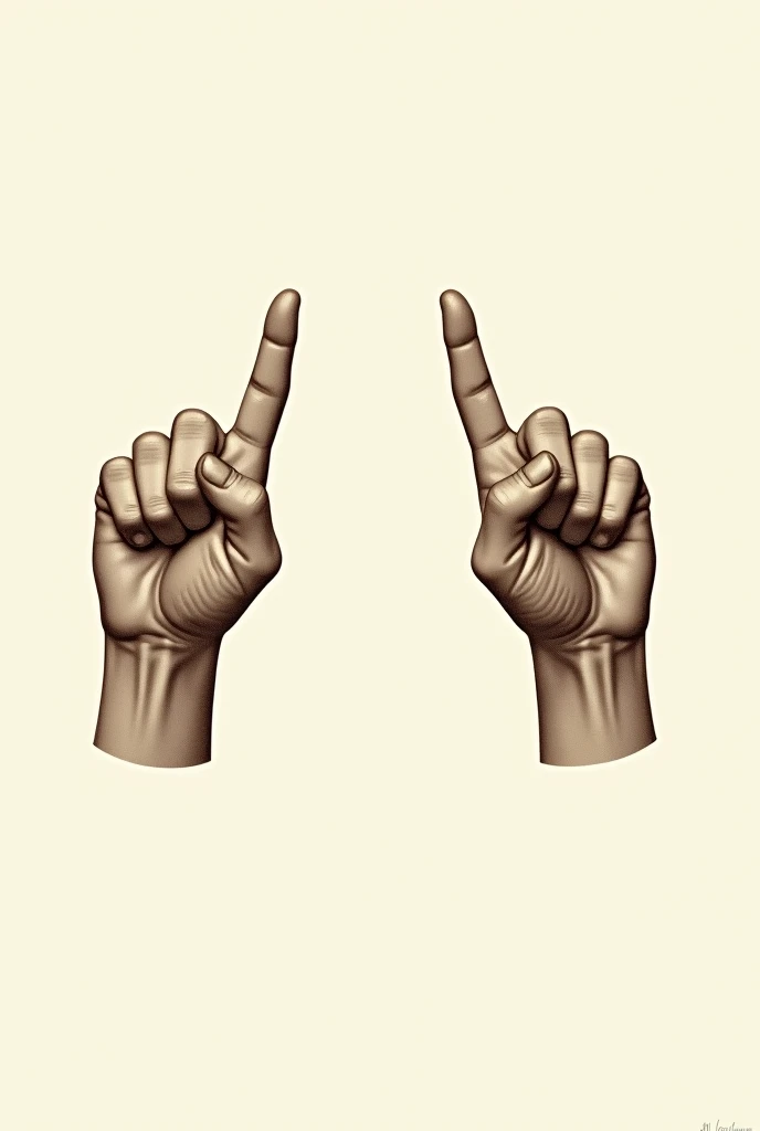 A vintage-style illustration with a clean white background featuring two hands symmetrically positioned, one on the left and one on the right. Each hand is making the "Mano Cornuta" gesture, defined as a fist with the index finger and pinky finger fully ex...