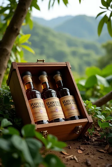 A box marked river Antoine rum kit with Rivers Royale Grenadian rum inside 