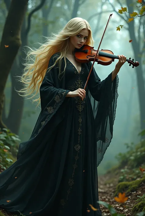 Blonde curly hair , ölüm cadısı,death witch in the forest ,  playing violin in the forest ,