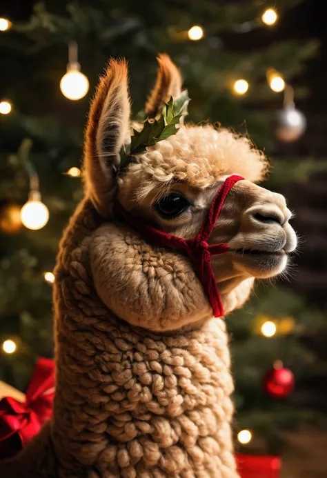 Alpaca decorated for Christmas 