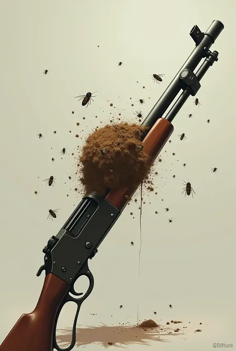 Rifle with poop at the tip and flies