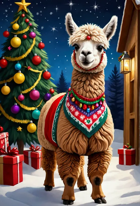 Alpaca decorated for Christmas 