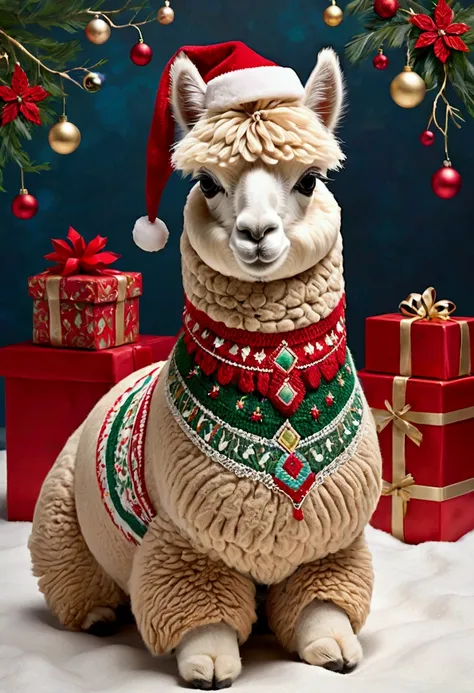 Alpaca decorated for Christmas 