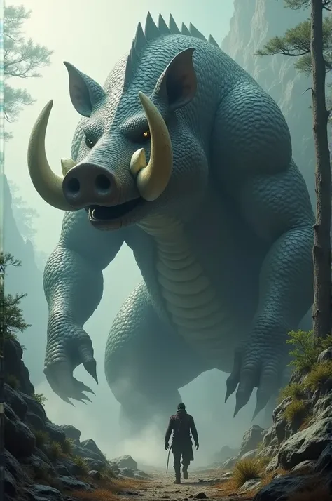 Combine the image of a giant snake with a wild pig to become one big legendary animal that is very poisonous and scary 