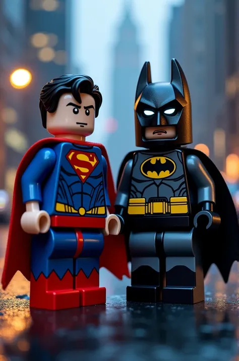 Superman and Batman in lego art, night