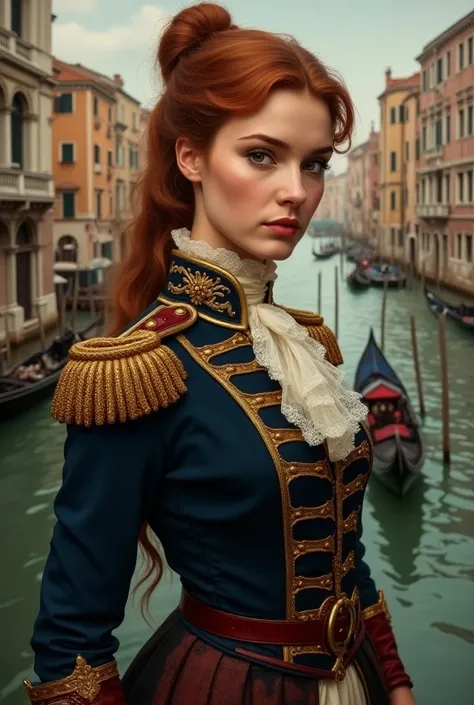 Venetian girl soldier in 1700 with mini dress 
