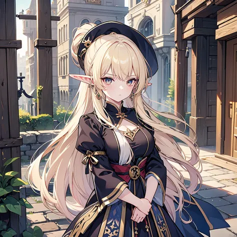 Eye patch、Witch costume、elf、grimoire、magic circle、A look that seems to be relaxed、Long Hair, chest, Blonde, ponytail, Pointy Ears, Highest quality, One Woman, Detailed face, Soft Lighting, Soft Light, Soft Focus, Perfect Face, Beautiful and accurate anatom...