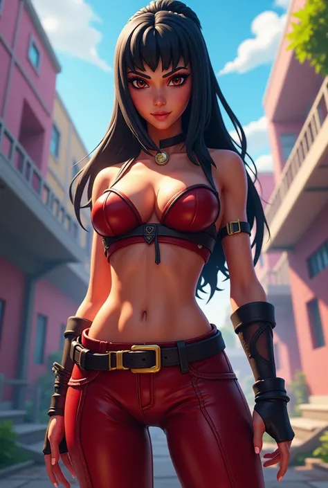 Chun li From Fortnite with leather pants And no bra
