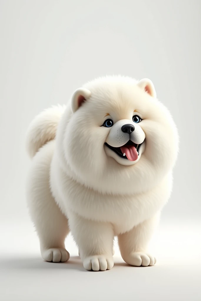 A short-legged white Chow Chow dog 