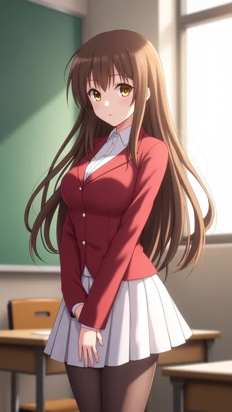 Ayanokouji Kiyotaka cambia and niña, Youkoso Jitsuryoku Shijo Shugi no Kyoushitsu e, Tomose Shunsaku, 1 girl, Alone, High resolution, dutch angle, very long hair, Brown hair, golden brown eyes, fringe, fringe partido, expressionless, Closed mouth, big brea...