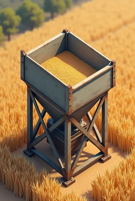 realistic isometric view of a hopper intended for the recovery of wheat