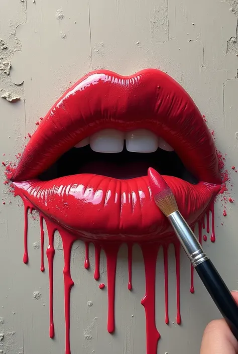 Paint lips by smearing the wall