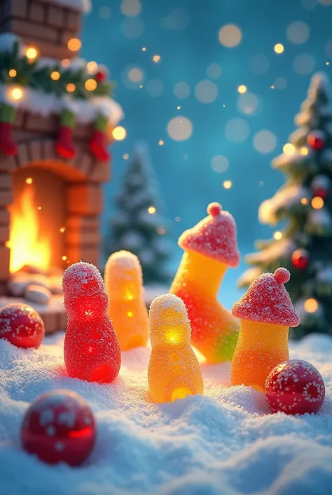 Christmas-inspired drawings or backgrounds and objects with HARIBO NO.13 text in large size