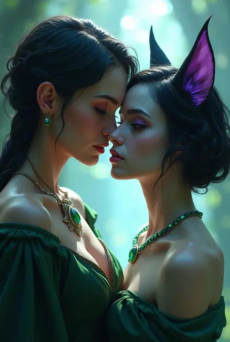 Loki, the God of Lies and Deception, is a young woman asking Rayxerl to marry Rayxerl, a feline woman with short jet-colored hair and purple ends of her hair and her right eye and wears an emerald necklace. 